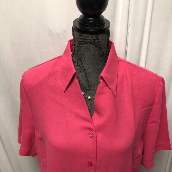 Liz Baker Button Up Blouse Womens Size 14 Pink Short Sleeve Shirt Office Vintage - Picture 2 of 8